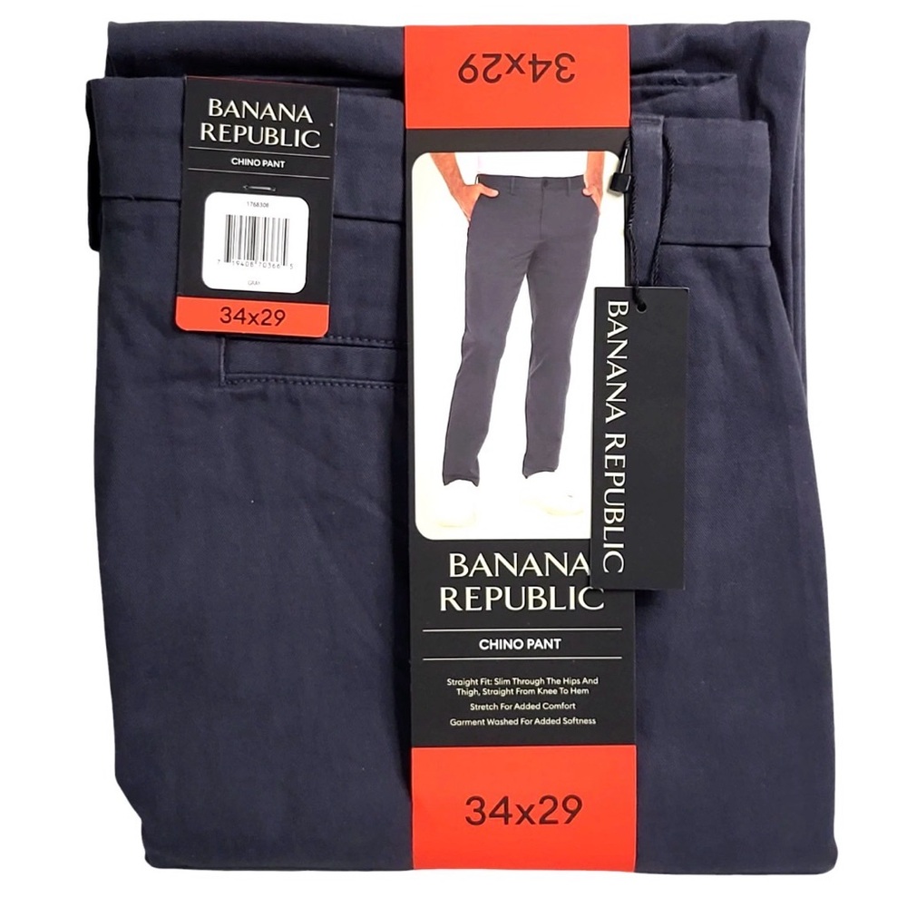 Banana Republic Mens Chino Pants Size 34x29 Gray NEW Straight Slim Stretch Fit